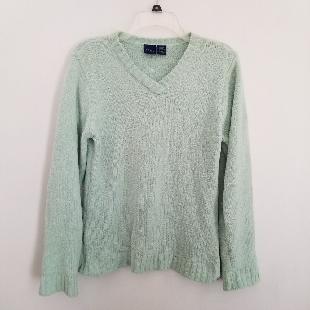 Basic Editions Sweater Womens S Small Mint Green V-Neck Pullover Soft